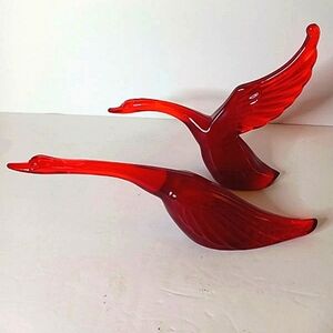 Heisey By Mosser Wings Half & Wings Down Ruby Red Geese Figurines HCA 99